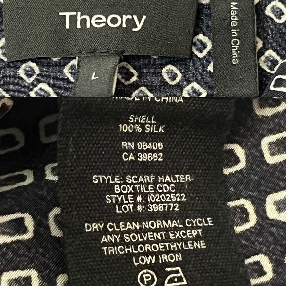 Theory x Neiman Marcus Silk Scarf Halter Top Navy Box Tile Print size Large - Picture 12 of 13